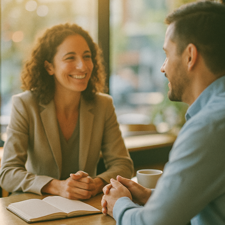 Två personer har ett samtal